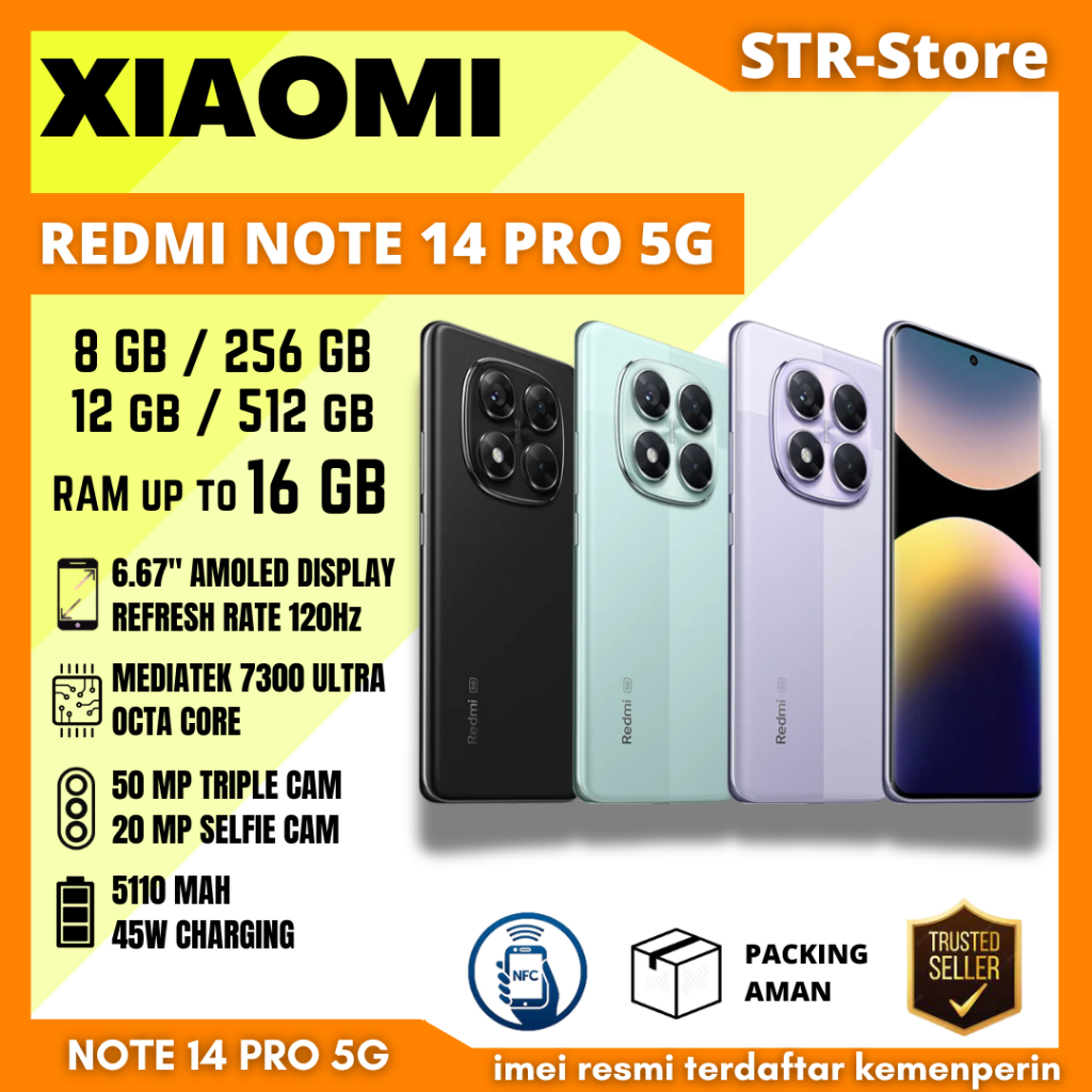XIAOMI REDMI NOTE 14 PRO 5G 12/512 GB GARANSI RESMI XIAOMI ANDROID NOTE 14 PRO 5G 8/256 GB NFC - RED