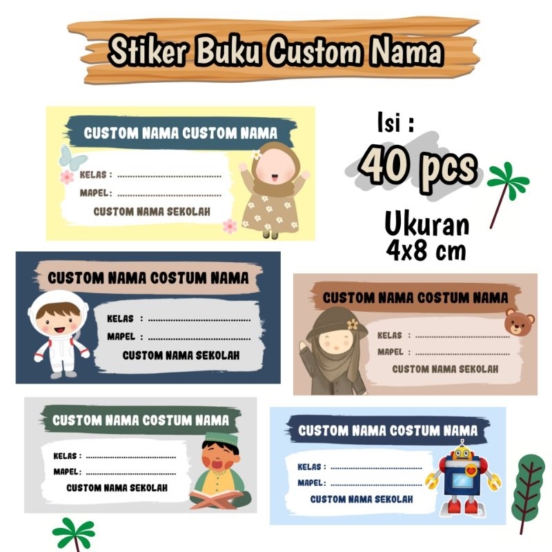 Stiker Buku Custom Nama Karakter Lucu Cewek dan Cowok