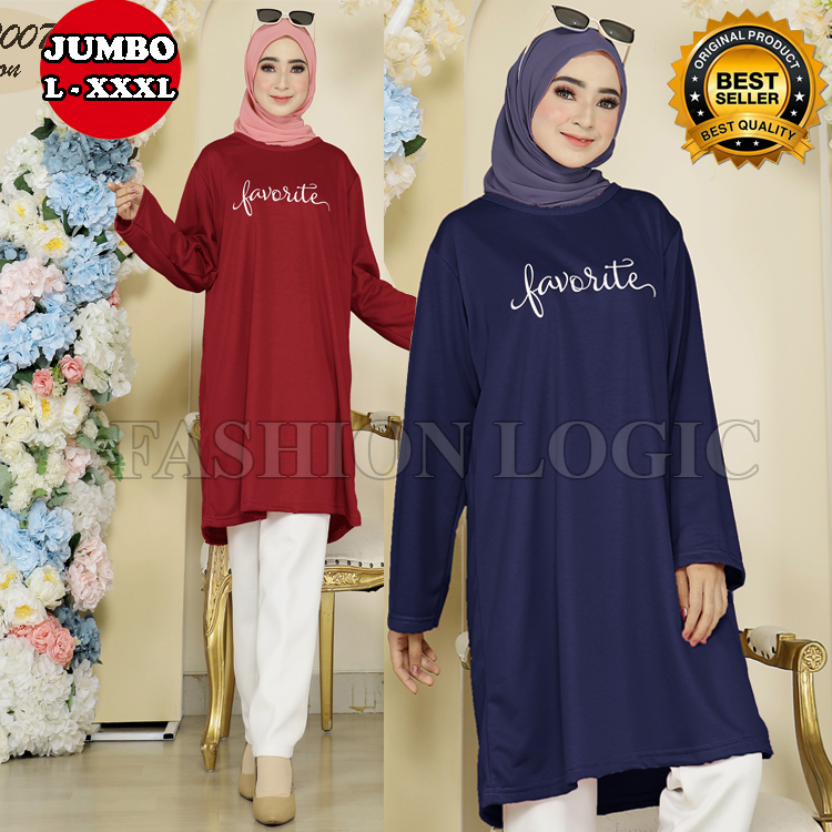 TERBARU Atasan Tunik kaos lengan panjang Jumbo Wanita Bigsize LD 120 - LD 130 - LD 140 ukuran XXL -