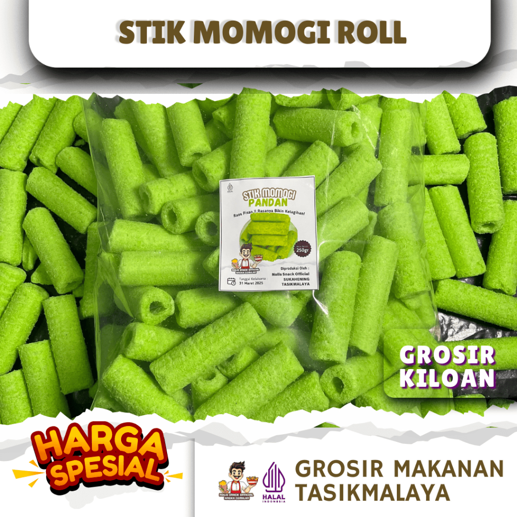 

Stik momogi Rasa Pandan / stik momogi manis gurih Momogi kiloan / Grosiran Snack Cemilan Nolis