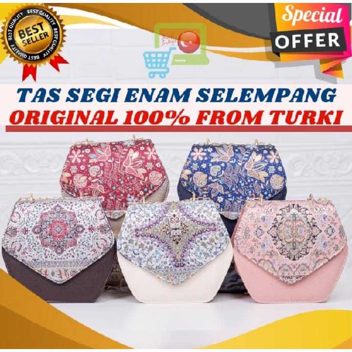 TAS SEGI ENAM TURKI ASLI TAS TRIANGLE SELEMPANG HANDMADE MEWAH ELEGAN | TAS TURKEY OLEH HAJI UMROH