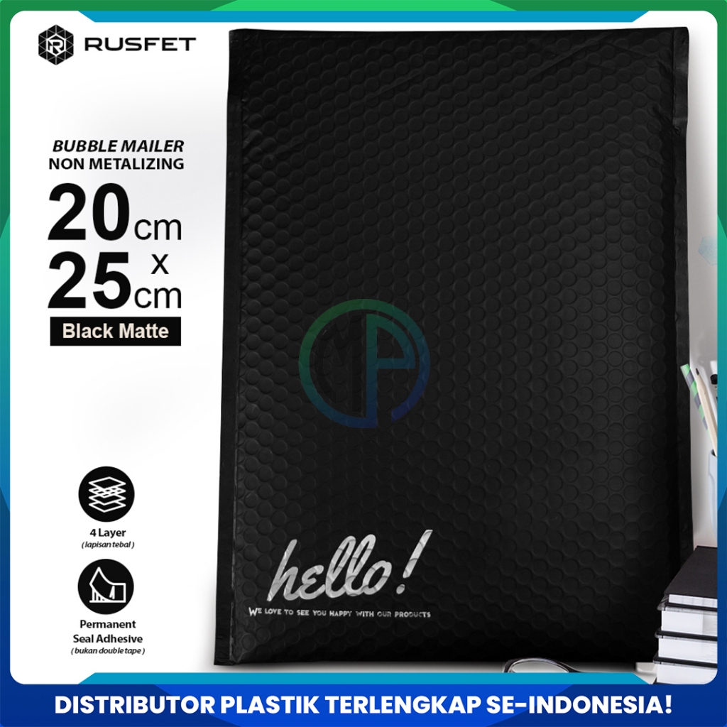 

Amplop Bubble Mailer Hitam 20 x 25 cm Rusfet Premium Satuan / Ecer Murah Hello Series