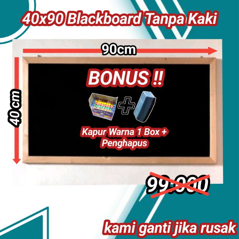

Papan Tulis Blackboard 40x90 Tanpa Kaki (Gratis kapur warna 1 Box + Penghapus)