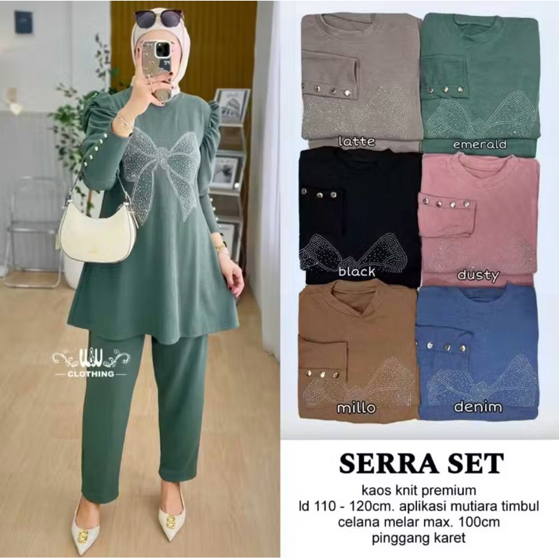Sera setcel pita knit premium  terbaru setelan celana tunik polos kekinian