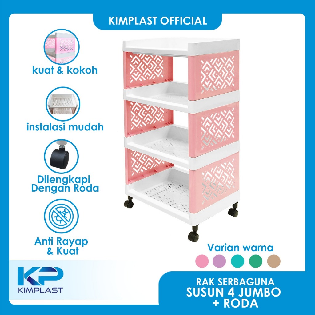 KIMPLAST Rak Serbaguna Susun 4 Jumbo + Roda  / Rak Portable / Rak Multifungsi