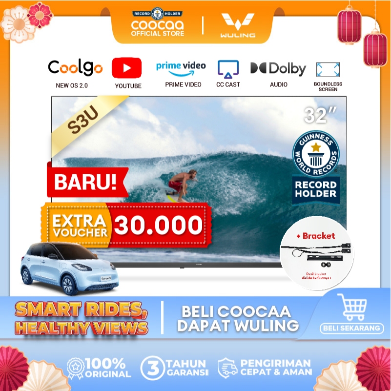 [+ BRACKET] COOCAA 32 inch Smart TV - Digital TV - Dolby Audio - Youtube - Mirroring -  Flick Free -