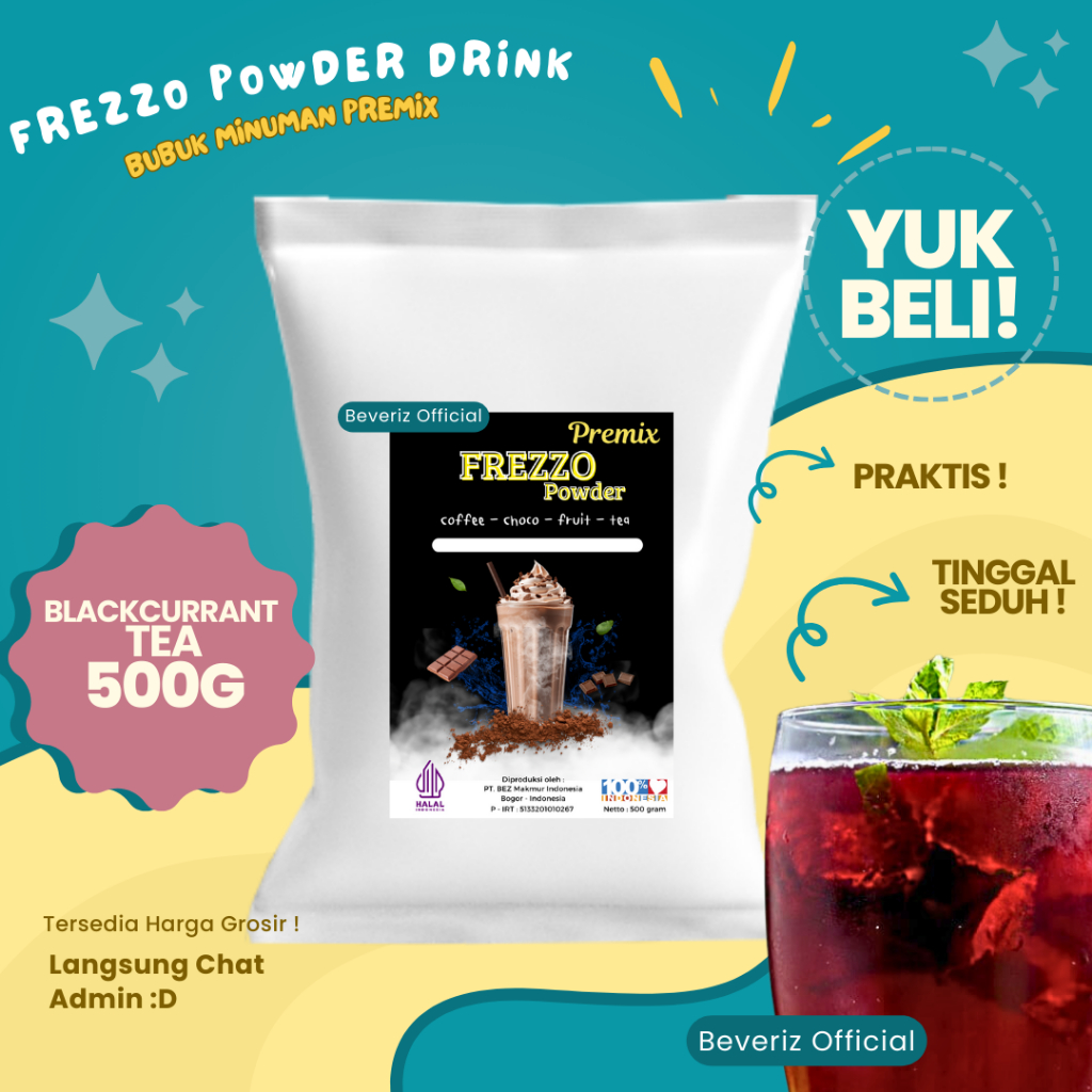 

BEVERIZ Frezzo Bubuk Minuman Rasa Teh Blackcurrant | Boba Powder Drink Blackcurrant Tea 500gram { Bisa COD} {Tersedia Harga