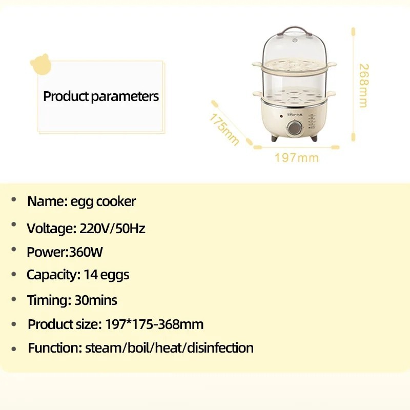 MH -  Bear Egg Steamer Elektrik 2 Susun Stainless Egg Boiler Steamer Food