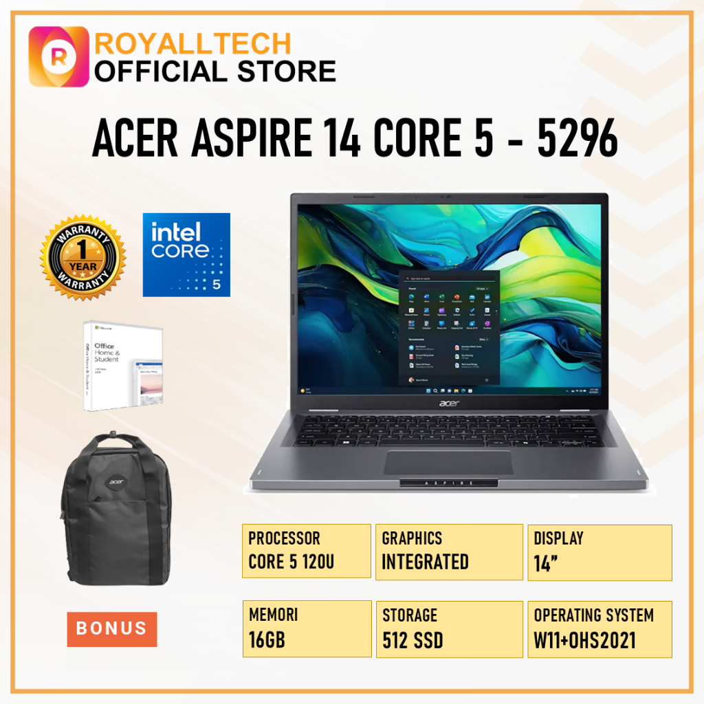 ACER ASPIRE 14 CORE I5 120U 16GB 512GB W11+OHS 14.0WUXGA IPS GRY -51M.5296