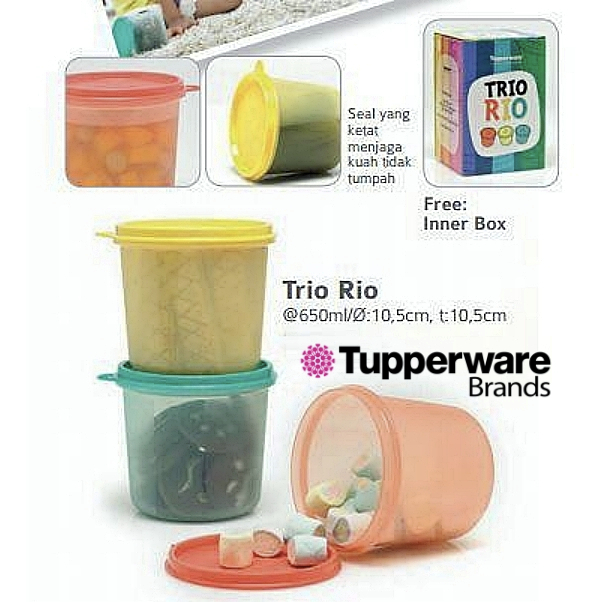 TUPPERWARE TRIO RIO SET 3 PCS 650 ml Tempat Snack [PROMO CUCI GUDANG]