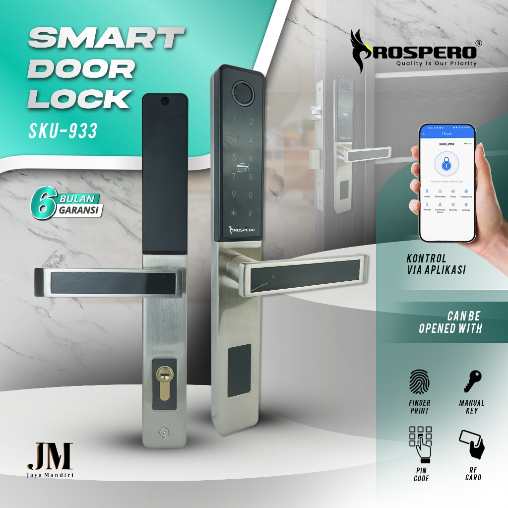 Prospero Smart Lock Kunci Pintu Digital Otomatis Fitur Finger Print Kartu Aplikasi TTLock | 933