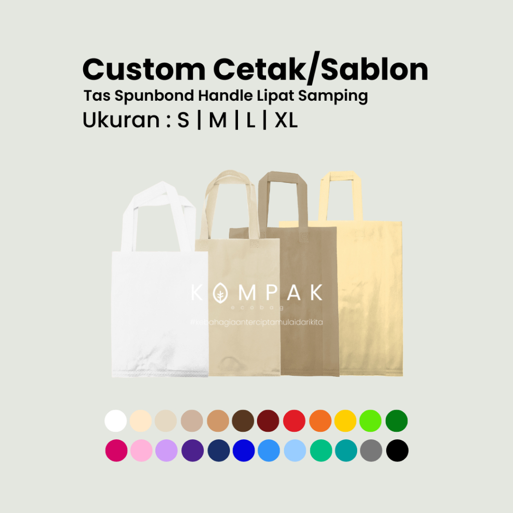 

Tas Spunbond Handle Lipat Samping Custom Cetak Sablon Kantong Goodie Bag 20x26 25x35 30x40 38x45 cm