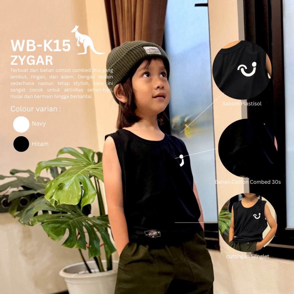 Wellboy Kaos Singlet Anak Laki Laki Baju Tshirt Kutung Anak Premium 2 tahun 12 tahun
