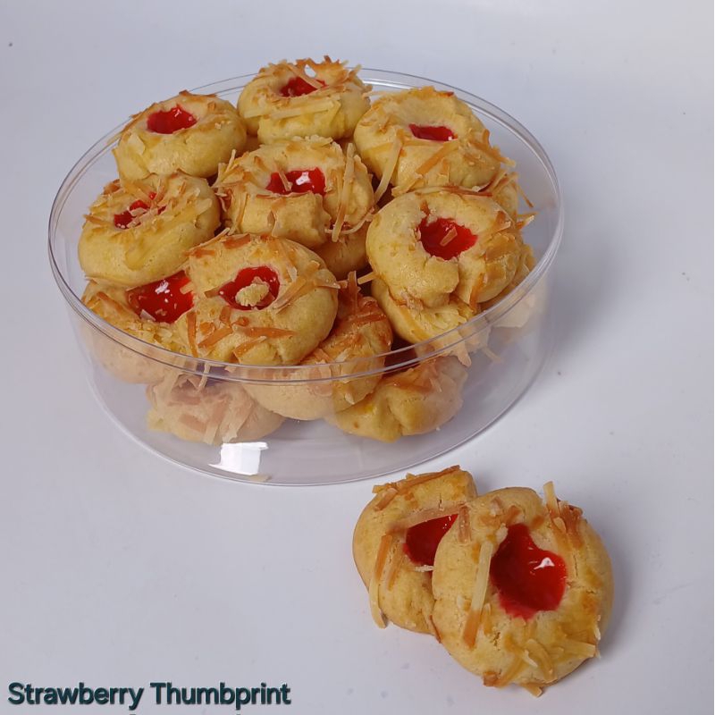 

Kue Kering Strawberry Thumbprint Cookies mika bulat Kemasan 250gr dan 500gr