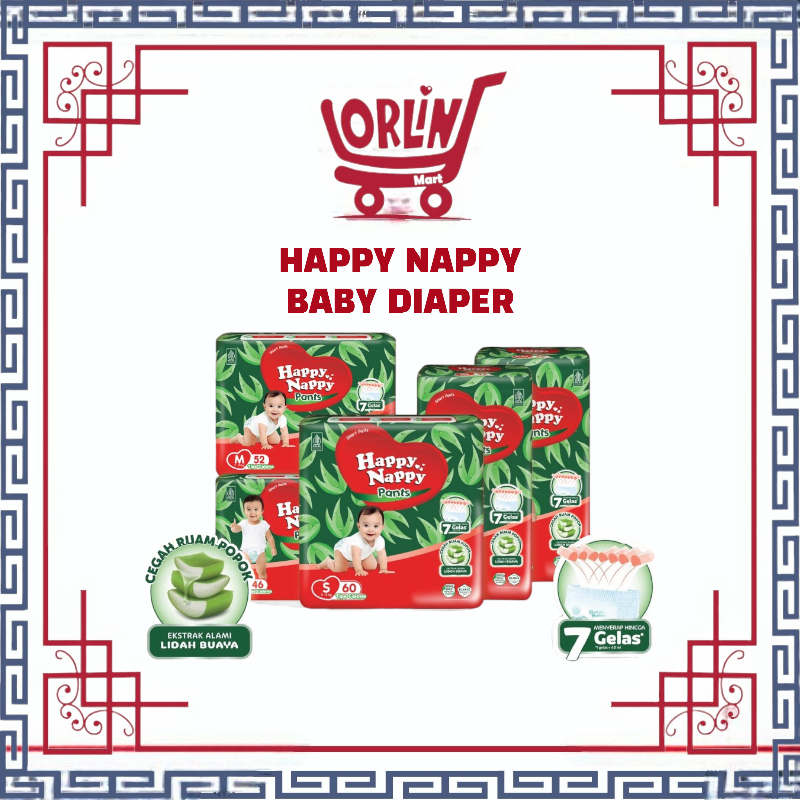 HAPPY NAPPY BABY DIAPER / PAMPERS BAYI / POPOK BAYI / TIPE CELANA / TIPE PEREKAT / HAPPY NAPPY