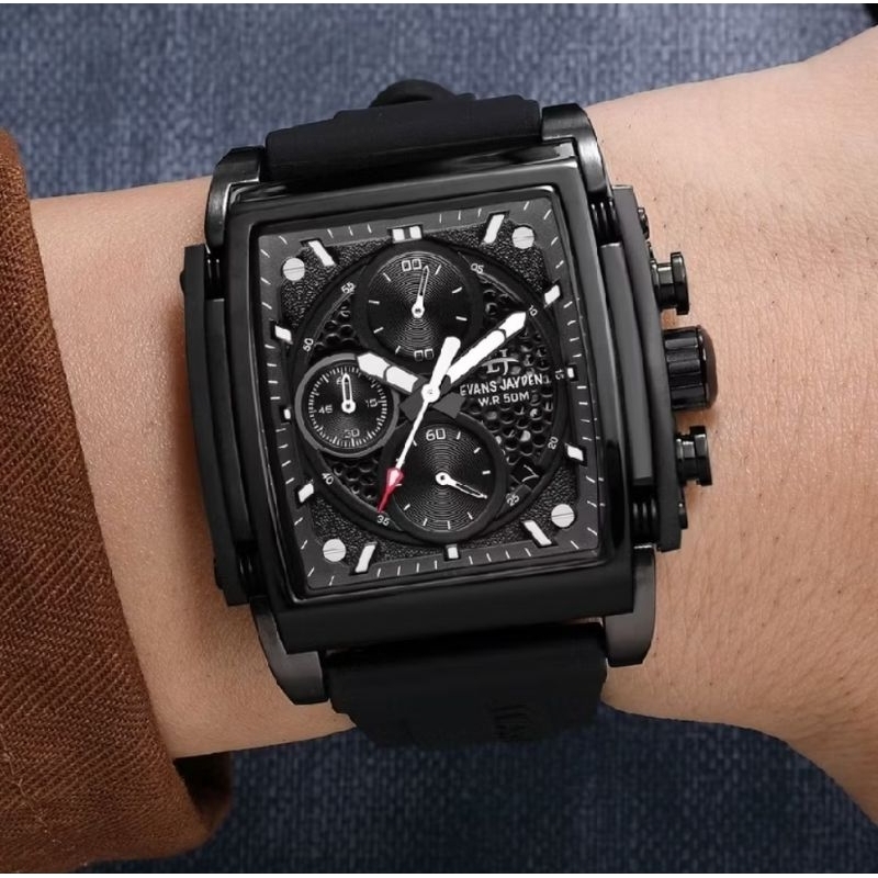 Jam Tangan Pria Evans Jayden 9619 Rubber Silicon Kaca Sapphire Chronograph