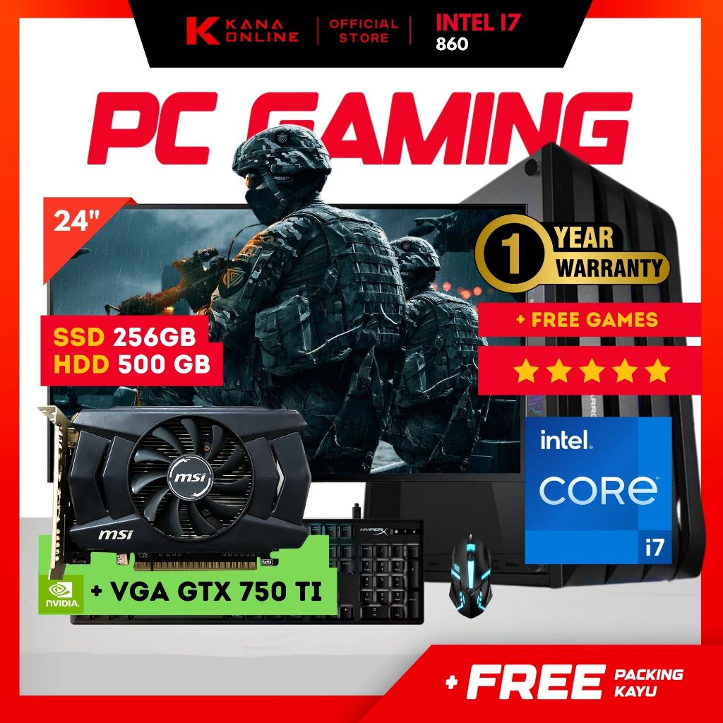 PC GAMING EDITING INTEL CORE I7 FULLSET / RAM 16GB / VGA / SSD 256GB / HDD 500GB / MONITOR LED / PAK