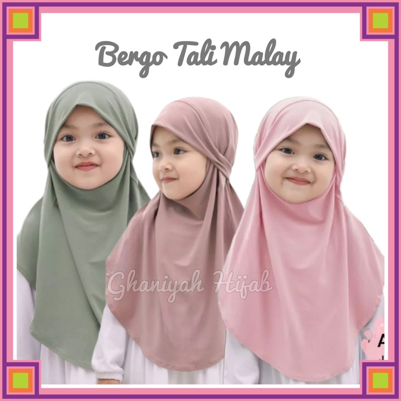 ALEEZA Jilbab Bergo Aleeza Tali Malay 4-10Th / Jilbab Khimar Jersey Instan Tali Anak / Hijab Anak Sd