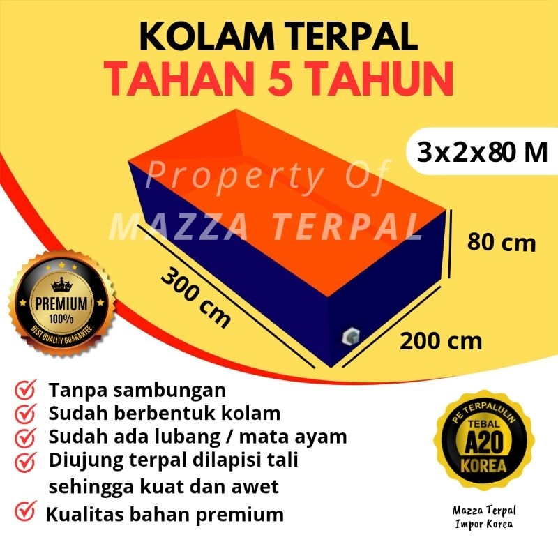 Kolam Terpal Ikan Kotak A20 300x200x80 / 200x300x80 / 3x2x0,8 / 2x3x0,8 Kolam Terpal Impor Korea Bud