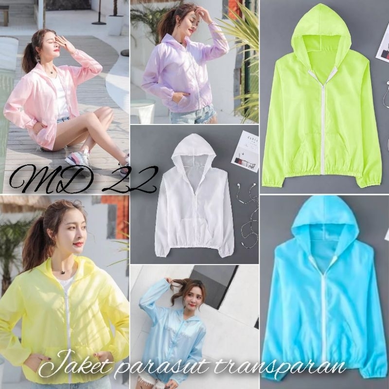 Jaket Parasut Semi Transparan Polos Tanpa Brand One Saize Warna Jaket Putih Kuning Ungu Merah Ping B