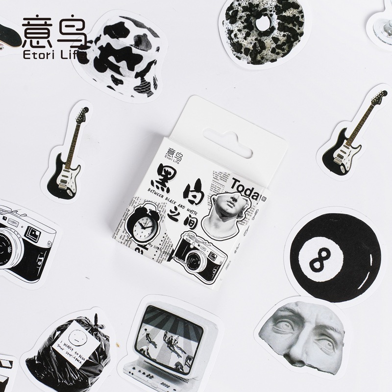 

【MAPLESOL】46PCS NORDIC BLACK N WHITE STICKER BOX AESTHETIC WORD Stickers Retro Literary Ins Plant Notes Butterfly DIY Handbook Perangko Stiker Bujo / scrapbook / journal junk / Jurnal / Buku Diary / sticker Retro / vintage / postman postcard