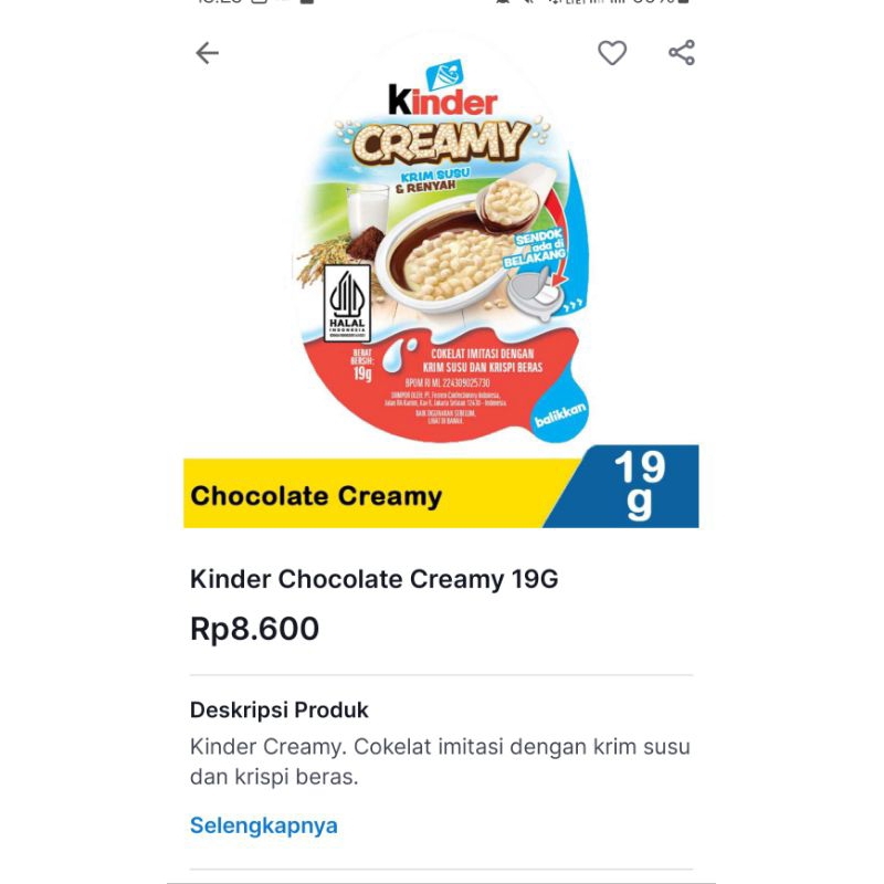 

Kinder creamy chocolate 19g Ed 24 Feb 2025