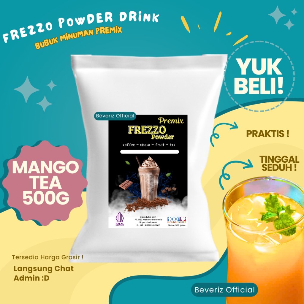 

BEVERIZ Frezzo Bubuk Minuman Rasa Mango Tea | Boba Powder Drink 500gram {Bisa COD} {tersedia harga grosir}