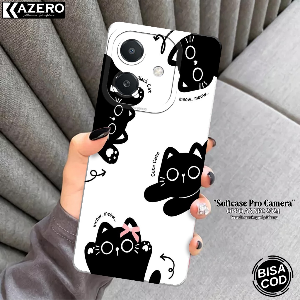 KAZERO Softcase OPPO A3 NFC 2024 Fashion Case Kucing Case OPPO A3 NFC 2024 Silikon Pro Camera Kesing