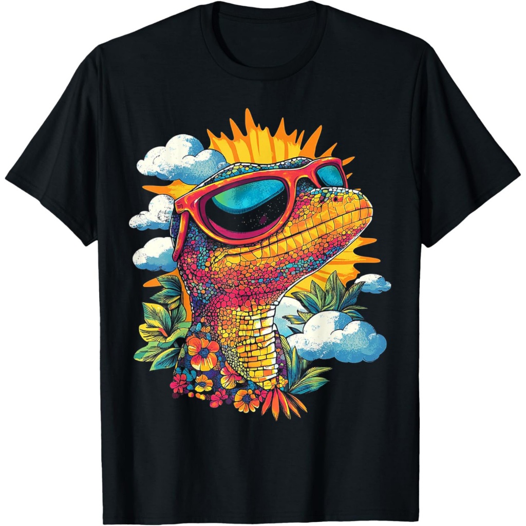 Ilustrasi Kacamata Motif Hewan Gecko Kaos Gecko