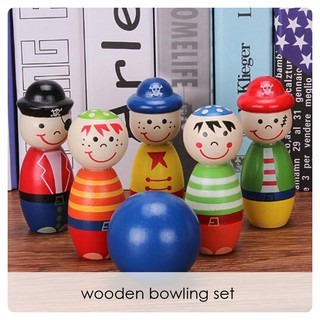 Mainan bowling kayu WOODEN BOWLING SET papan permainan bowling bahan kayu untuk anak [EDUFUNTOYS]