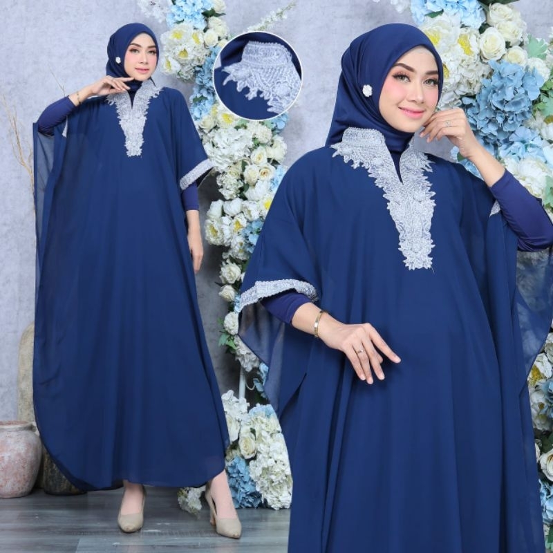 Kaftan Ceruty Bordir Vee + Inner Gamis - Gamis Lebaran Terbaru - Abaya Wanita Kekinian - Kaftan Jumb