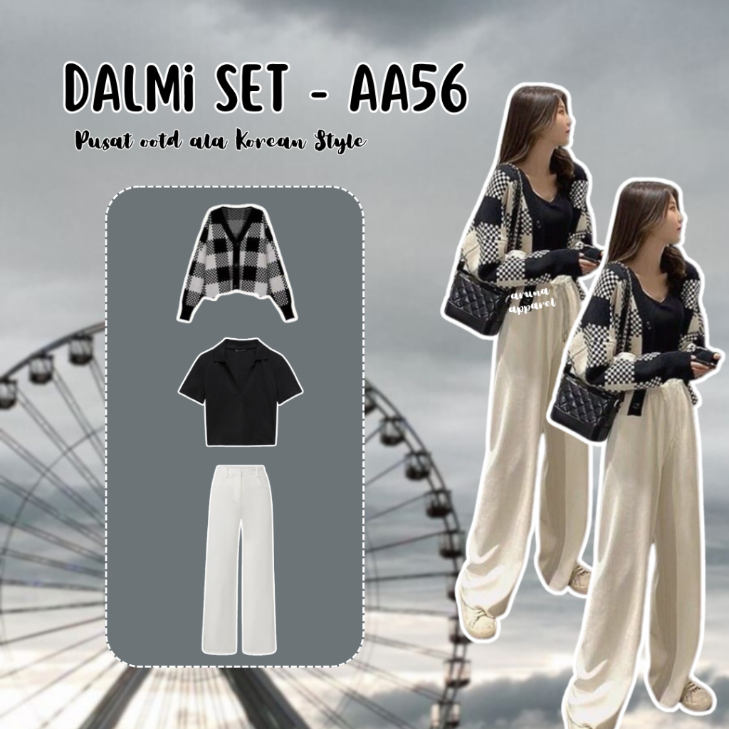 Dalmi One Set 3in 1 One Set Korea Premium OOTD Korean Style Setelan Cewe Korean (One Set - AA56)