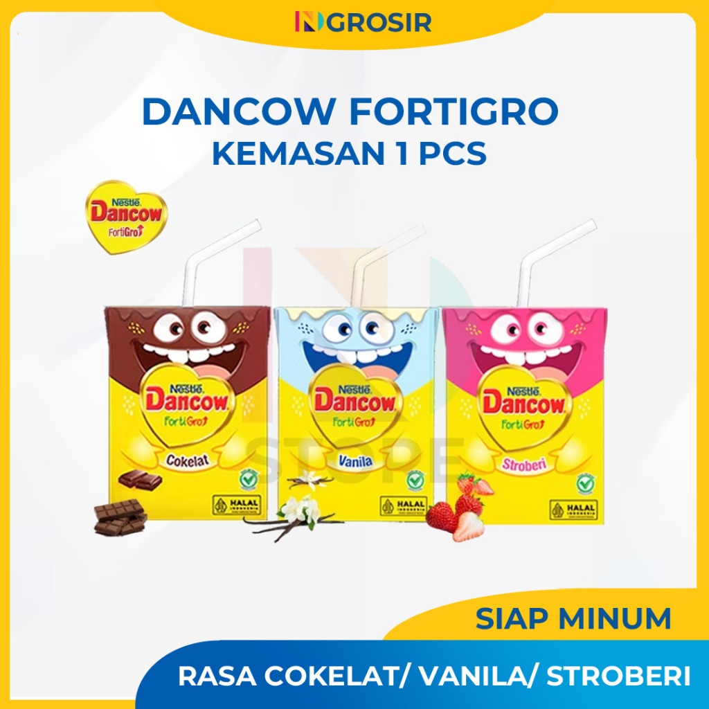 

DANCOW Fortigro Susu UHT Rasa Cokelat/Vanila/Stroberi Kemasan 110ml Paket 1Pcs