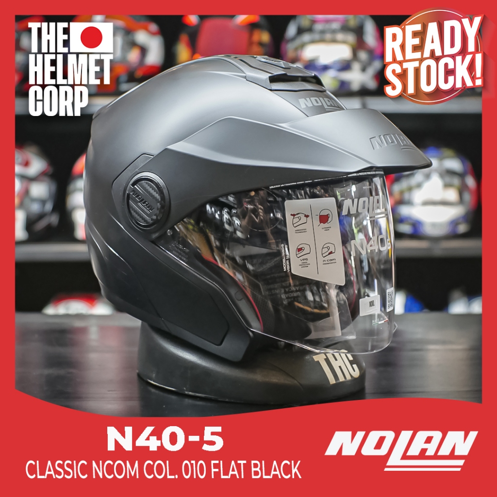 NOLAN N405 CLASSIC N-COM 010 FLAT BLACK N40-5 HELM HALF FACE TOURING DOUBLE VISOR