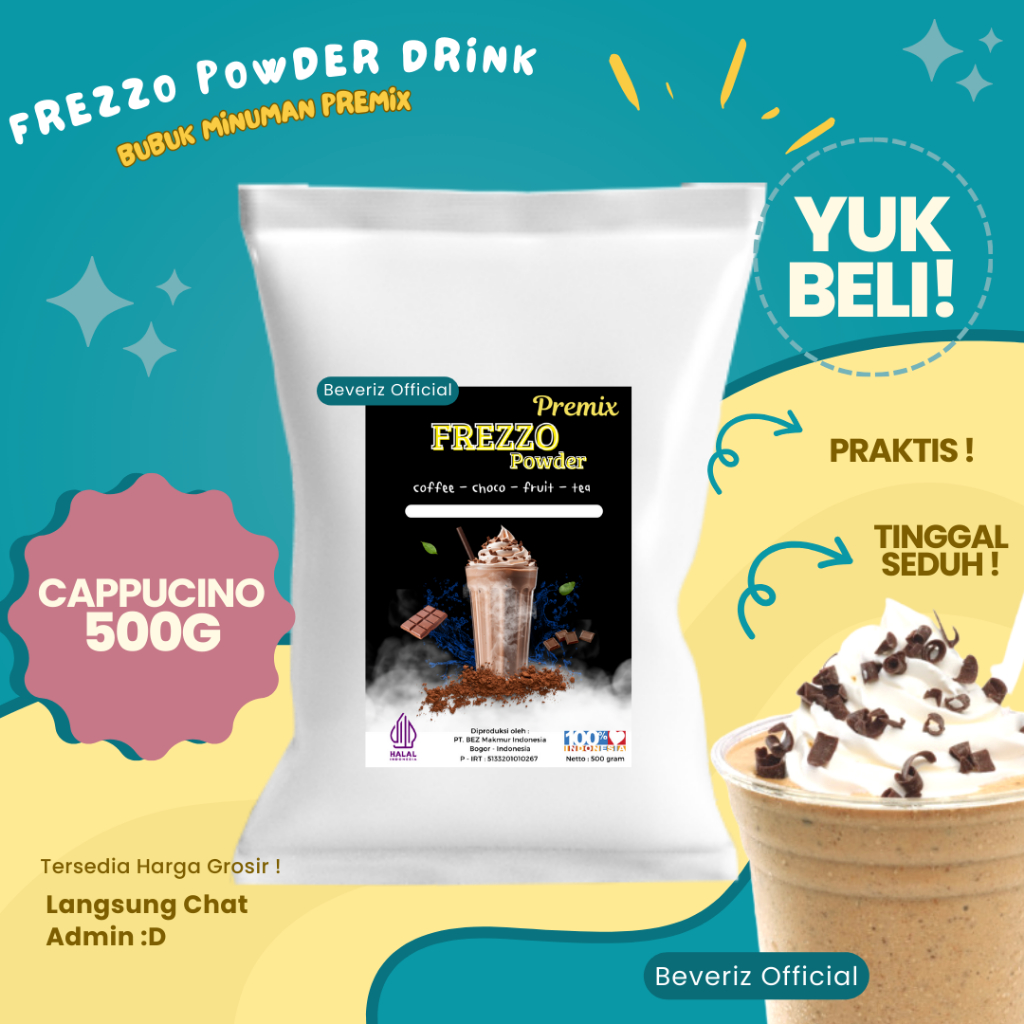 

BEVERIZ Frezzo Bubuk Minuman Rasa Cappucino | Boba Powder Drink 500gram {Bisa COD} {tersedia harga grosir}