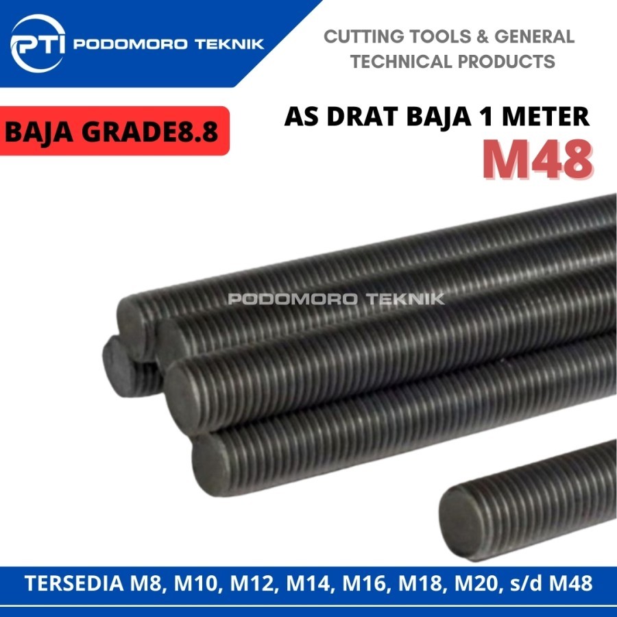As Drat Baja 8.8 M48 x 1 Meter Long Drat Baja Hitam Grade 8.8