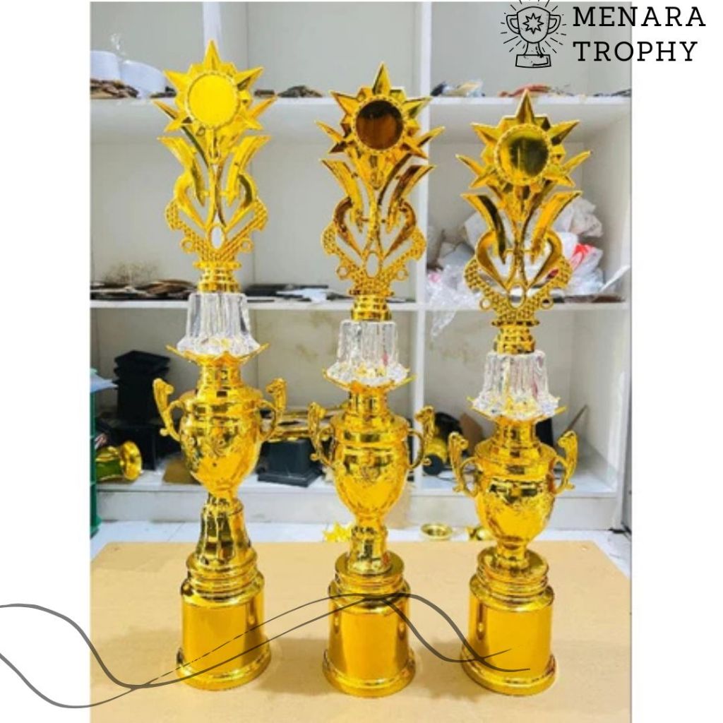 PIALA SATUAN JUARA 1-3 CUP GUCI BUNGA EMAS KACA TINGGI tinggi 48-55 cm