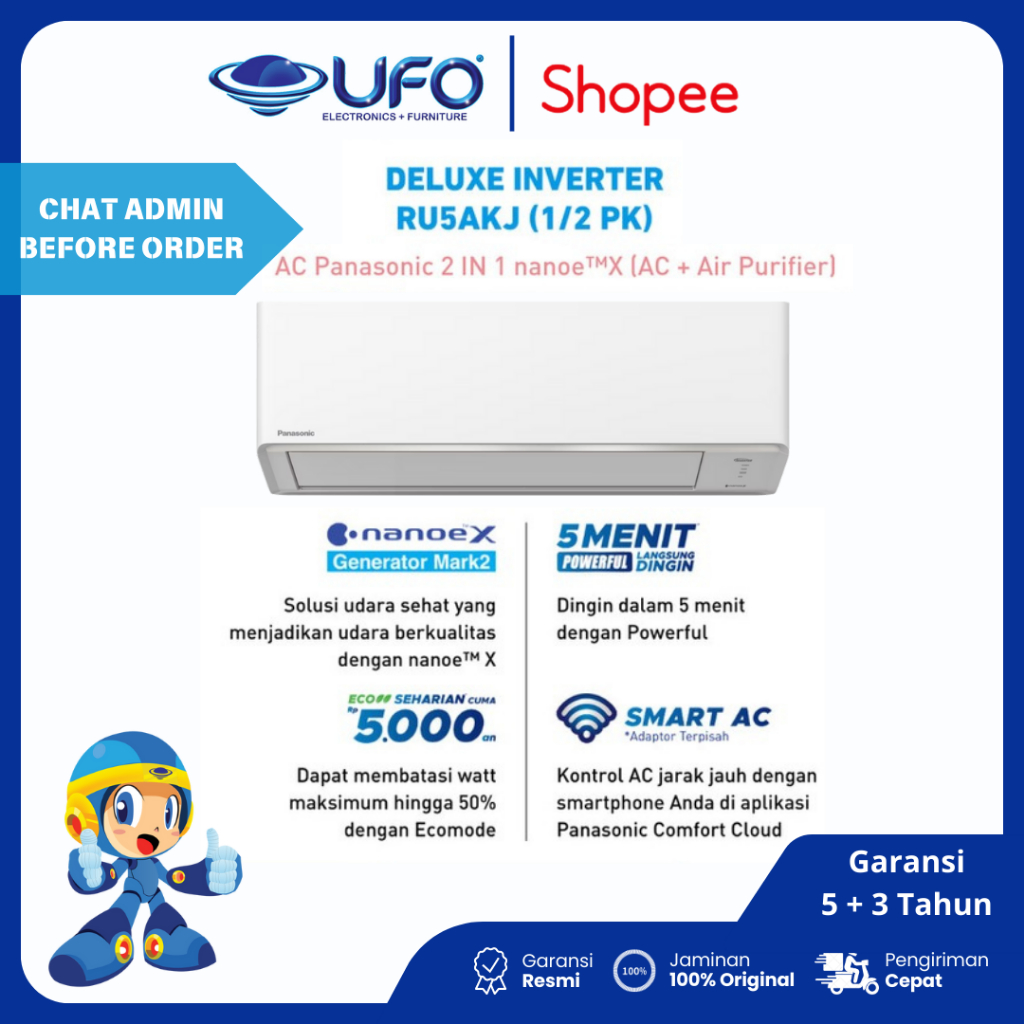 PANASONIC CSRU9AKJ AC DELUXE INVERTER 1PK NANOE-X