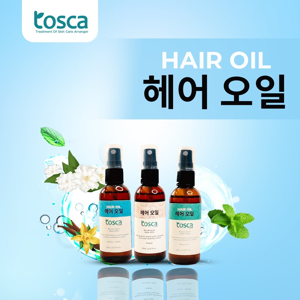 Minyak Rambut Perawatan Rambut Rontok dan Untuk Rambut Berkilau Alami 60 ml | TOSCA CARE HAIR OIL