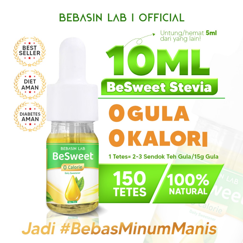 

BebasinLab - "BeSweet Stevia" (10ml). 0 Kalori, Pemanis Alami, Pengganti Gula, Bebas Kalori, Aman untuk Diabetasi. #BebasMinumEnak