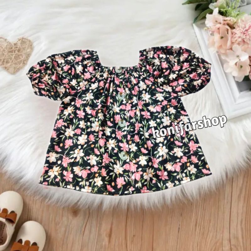 Baju atasan Blouse anak perempuan motif bunga bunga Sabrina anak 1 sampai 8 tahun katun Jepang
