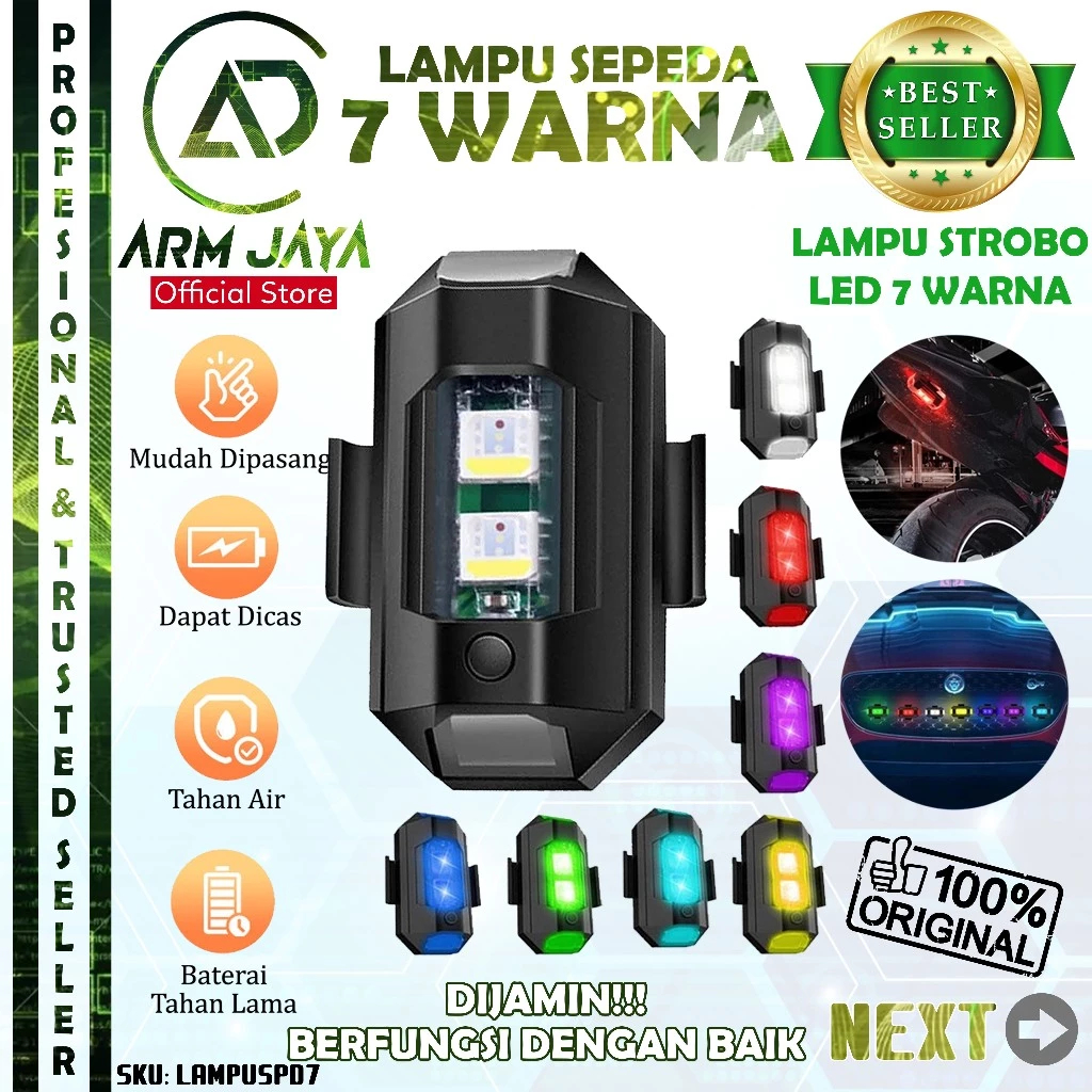 Armjaya Lampu LED Kedip Sepeda Motor Mobil Drone 7 Warna Warni Multi Mode Drip Lamp Car LAMPUSPD7