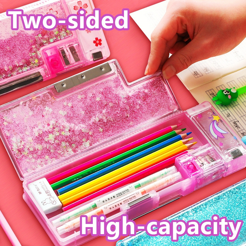 

Double-Layer Influencer Glitter Stationery Case Girl Pencil Student Bag Multifunctional Large