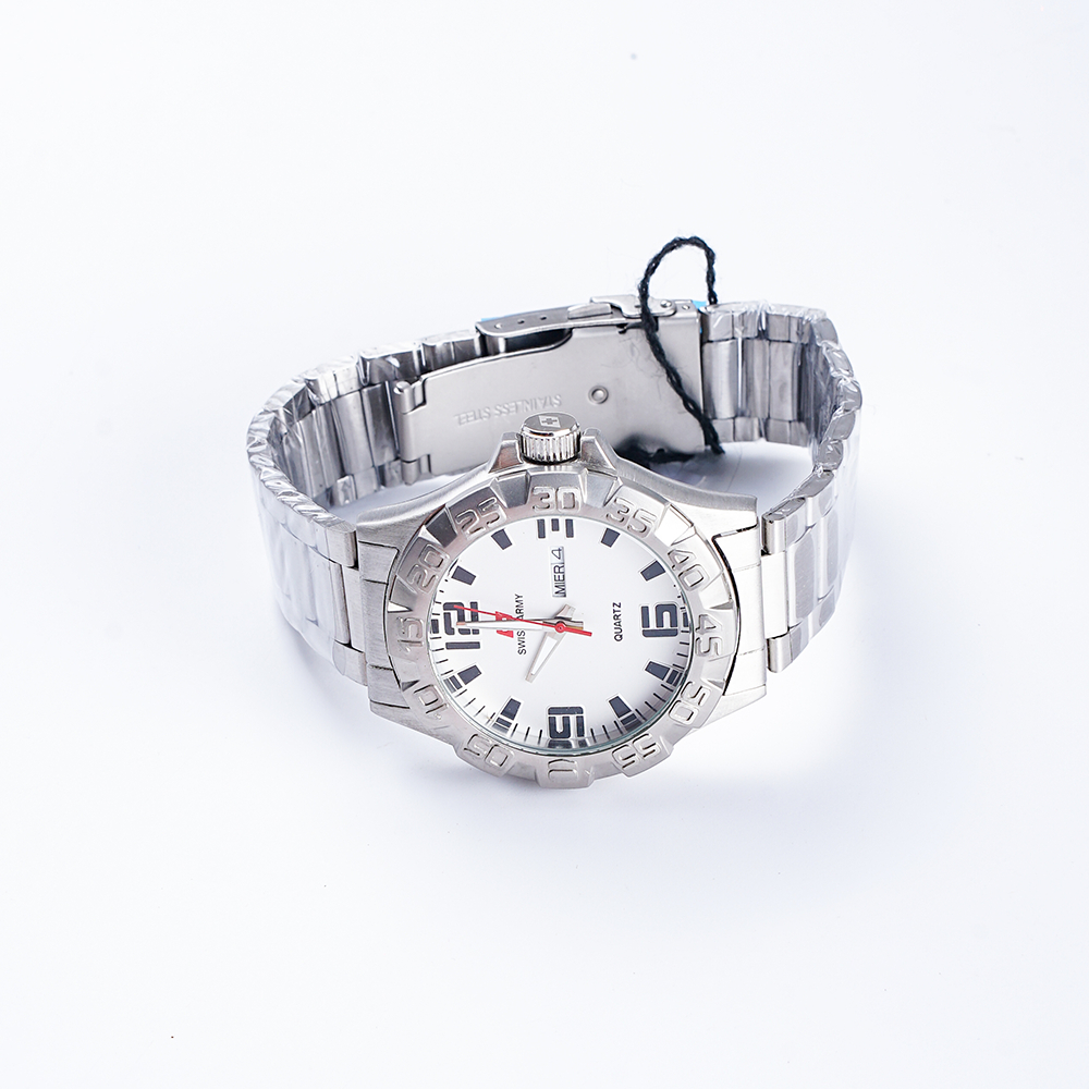 Jam Tangan Pria Swiss Army Rantai Silver Putih