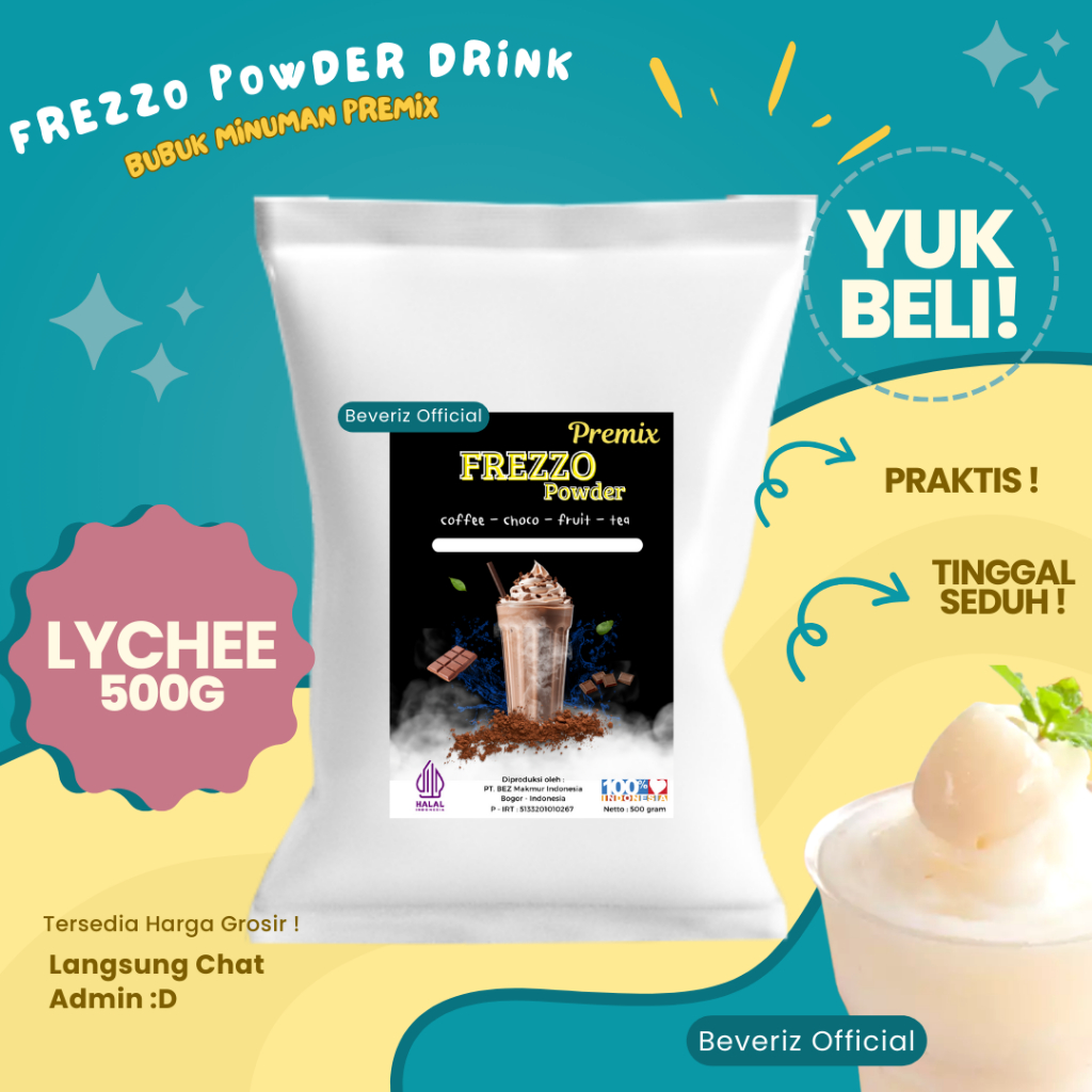 

BEVERIZ Frezzo Bubuk Minuman Rasa Leci | Boba Powder Drink Lychee 500gram { Bisa COD} {Tersedia Harga Grosir}