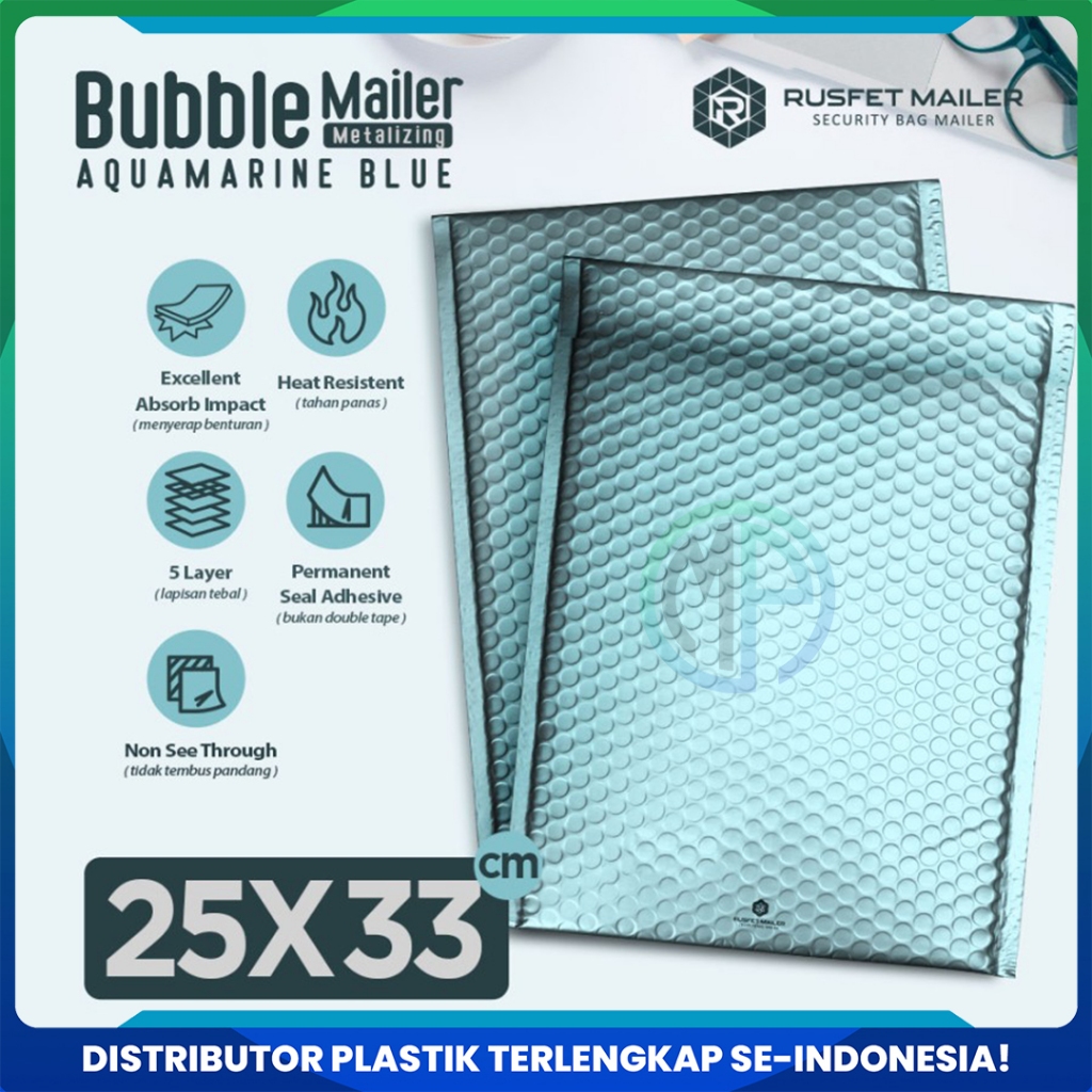 

AMPLOP BUBBLE MURAH|BUBBLE MAILER|BUBBLE PACKING LIGHT BLUE METAL 25 x 33