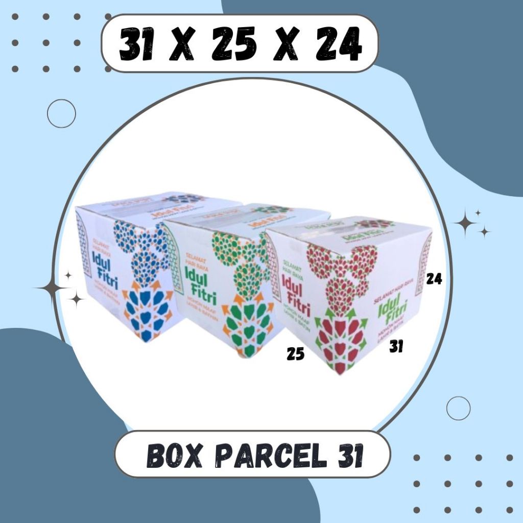 

Box Parcel 31x25x24 Kardus Packing/Kardus Parcel/Box Lebaran/idul Fitri/Dus Paket Bingkisan/sembako/Dus hampers/eid mubarak/Polos/Motif