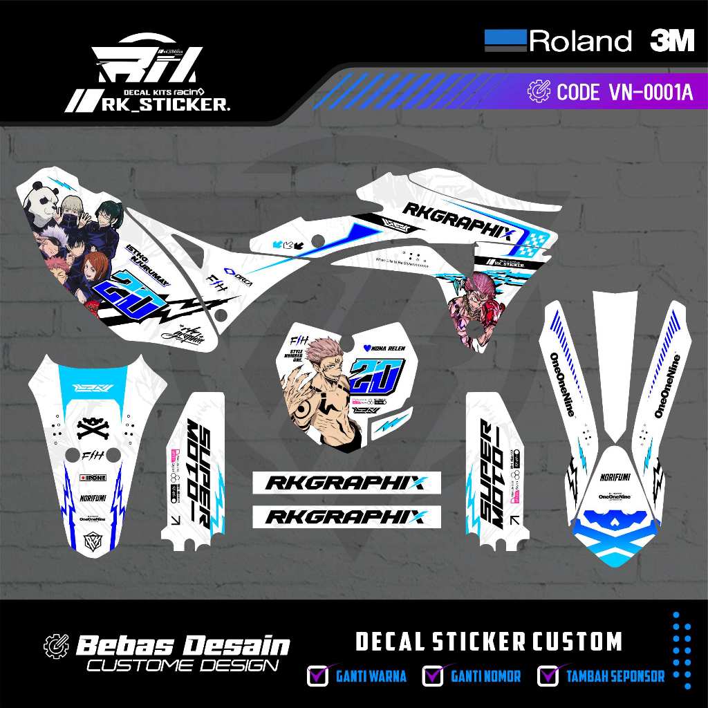 DECAL STICKER KLX GORDON -CRF 150 L - DTRACKER - KLX BF -WR - PREMIUM FULLBODY CUSTOM DESAIN MOTIF A
