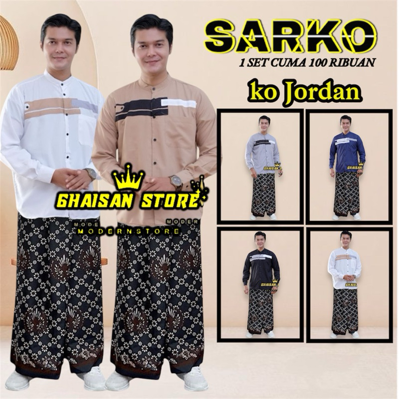 Setelan Sarung Dan Baju Koko Muslim Pria Lengan Panjang Sudah Dapat Satu Paket Sarung Dan Koko