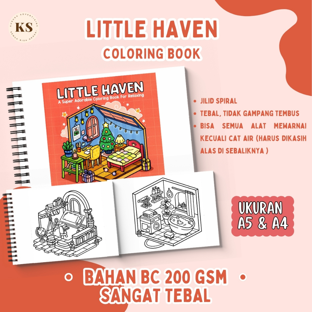 

LITTLE HAVEN Coloring Book For Adults And Kids A4&A5 Healing Therapy Buku Mewarnai Anak Remaja Dewasa Tebal